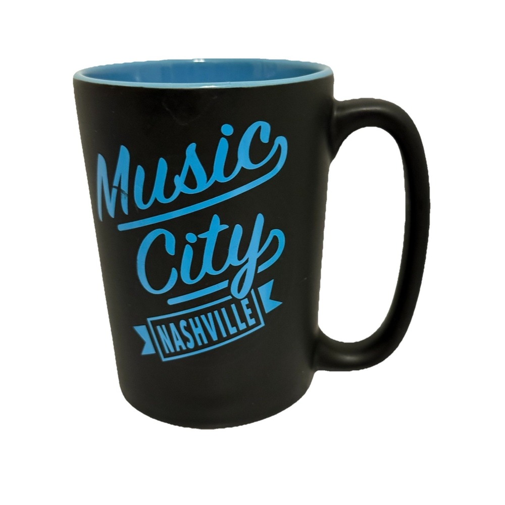 Nashville Music City Coffee Mug Cup Double Sided Black Exterior Blue Interior